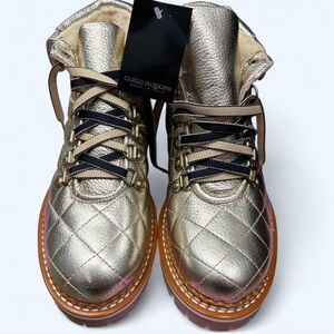 Women's Gold Lace-Up Boots